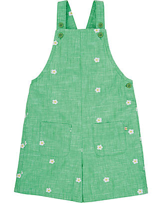 Frugi Salopette Corta Hazel - Verde/Margherita - Chambray Cotone Organico Salopette