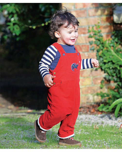 Frugi Salopette Dylan Velluto Rosso - 100% Cotone Bio (foderata e calda!) Salopette