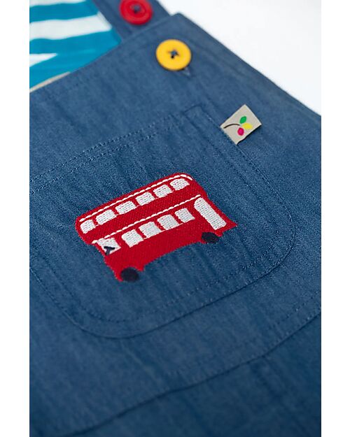 Frugi Salopette Hopscotch - Chambray - Bus - London Transport - 100% Cotone Organico Salopette