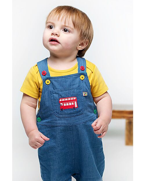 Frugi Salopette Hopscotch - Chambray - Bus - London Transport - 100% Cotone Organico Salopette