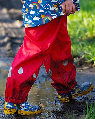Frugi Salopette Impermeabile Puddle Buster - Rosso - 100% materiale riciclato! Salopette