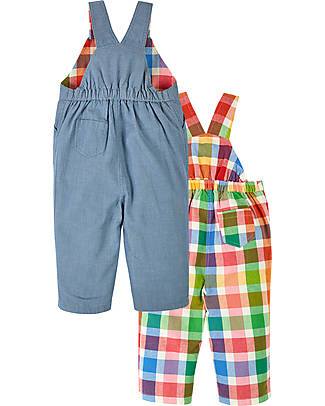 Frugi Salopette Reversibile Rio - Wells-Next-The-Sea - Quadri Arcobaleno e Jeans - Cotone Organico Salopette