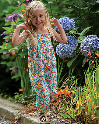 Frugi Salopette Safia con Top Elasticizzato - Floreale - 100% Cotone bio Tutine Lunghe Senza Piedi