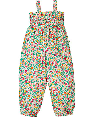Frugi Salopette Safia con Top Elasticizzato - Floreale - 100% Cotone bio Tutine Lunghe Senza Piedi