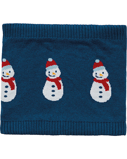 Frugi Scaldacollo Bimbo, Blu/Pupazzo di Neve - Cotone Bio Sciarpe