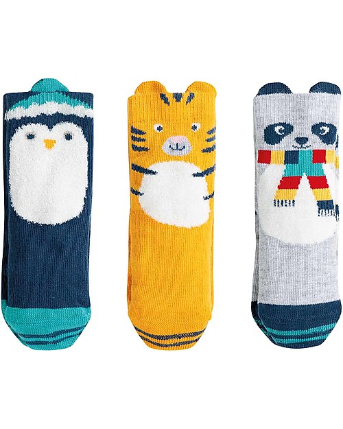 Frugi Set 3 Paia Calzini Paw-some Socks In a Box, Cosy Creatures - Cotone bio Calzini