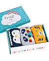 Frugi Set 3 Paia Calzini Paw-some Socks In a Box, Cosy Creatures - Cotone bio Calzini