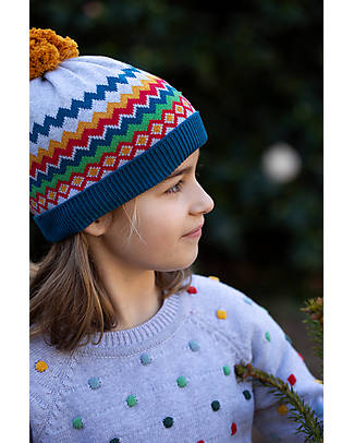 Frugi Set Cappelli e Guanti Fairisle Snug - Grey Marl Fairisle - 100% Cotone Organico Cappelli Invernali