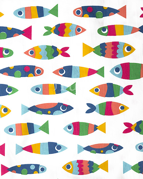 Frugi Set Copripiumino per Culla, Reversibile - Rainbow Fish - 120x150 cm + federa, 100% Cotone Bio Biancheria Culla