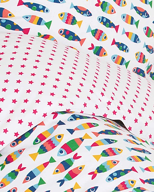 Frugi Set Copripiumino per Culla, Reversibile - Rainbow Fish - 120x150 cm + federa, 100% Cotone Bio Biancheria Culla