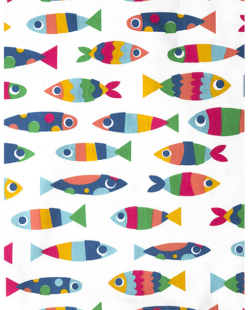 Frugi Set Copripiumino per Letto Singolo, Reversibile - Rainbow Fish - 135x200 cm + federa - 100% Cotone Bio Lenzuola e Federe