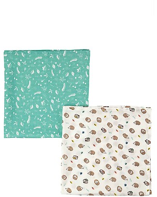 Frugi Set da 2 Pezze di Mussola - Ricci/Foresta 65 x 65 cm - 100% Cotone Organico Swaddle di Mussola