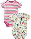 Frugi Set di 2 Body - Righe e Uccelli Tropicali - Cotone Bio Body Manica Corta