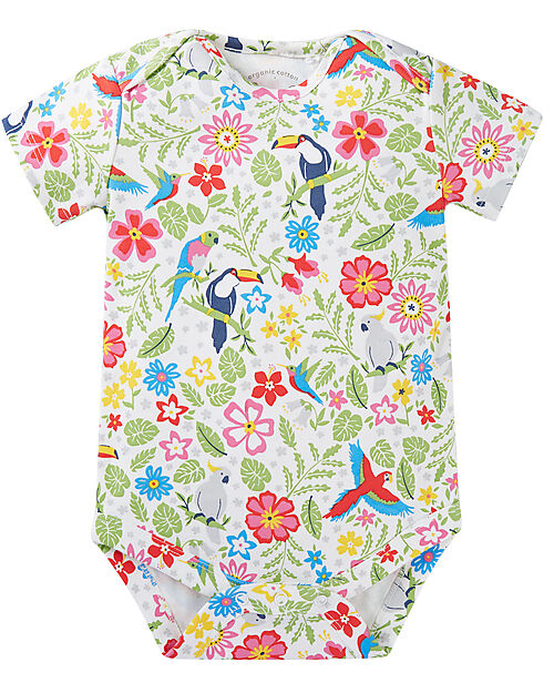 Frugi Set di 2 Body - Righe e Uccelli Tropicali - Cotone Bio Body Manica Corta