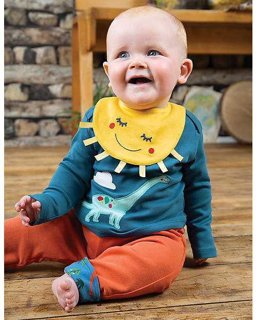 Frugi Set Maglia e Bavaglino Bibs and Bobs, Dino/Blu - 100% Cotone Bio Bavagli Classici