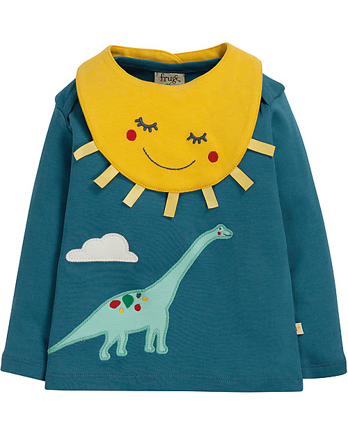 Frugi Set Maglia e Bavaglino Bibs and Bobs, Dino/Blu - 100% Cotone Bio Bavagli Classici