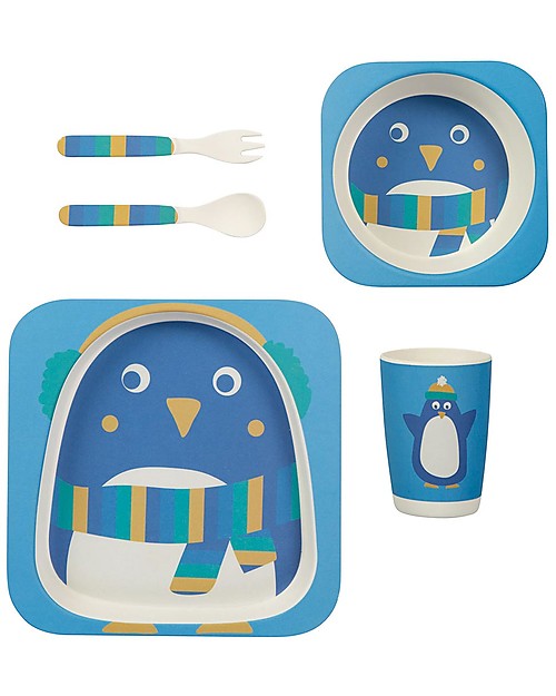 Frugi Set Pappa 5 Pezzi, Pinguino - bambù Set Pappa