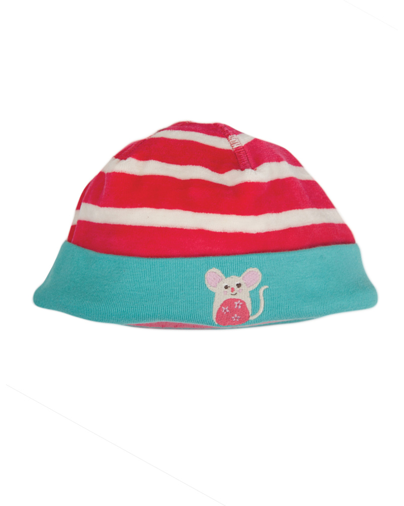 Frugi Set Tutina e Cappellino Lovely - TORNATO! Righe Lampone - Ciniglia di Cotone  100% Bio bambina