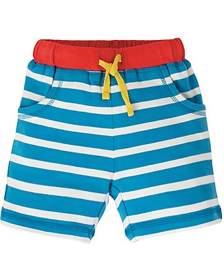 Frugi Shorts a Righe Little Stripy - Blu Motosu - 100% Cotone Bio Pantaloni Corti