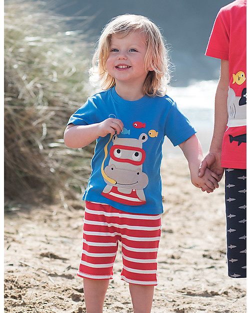 Frugi Shorts a Righe, Rosso/Ippopotamo Pantaloni Corti