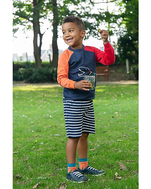 Frugi Shorts con Coulisse - Switch Ellis - Indaco Breton - A day in the city - 100% Cotone Organico Pantaloni Corti