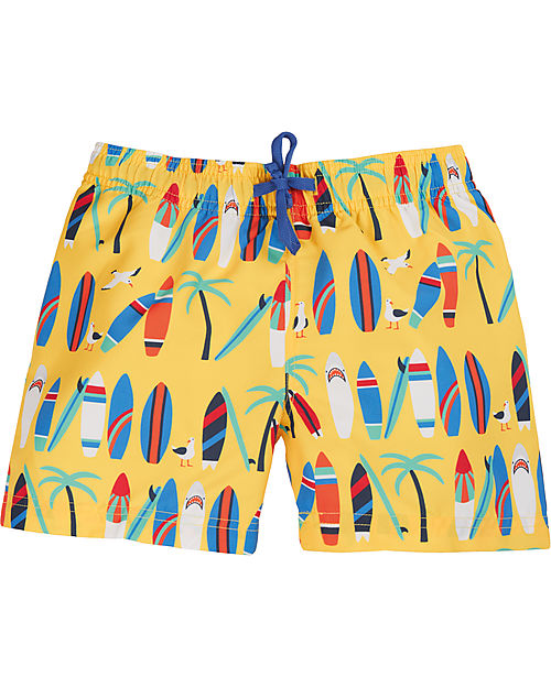 Frugi Shorts Mare Bimbo Boscastle - Daffodil Surfs Up - Giallo/Surf - 100% Tessuto Riciclato Boxer Mare