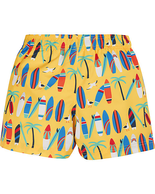Frugi Shorts Mare Bimbo Boscastle - Daffodil Surfs Up - Giallo/Surf - 100% Tessuto Riciclato Boxer Mare