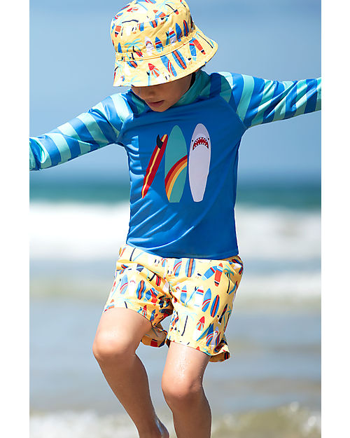 Frugi Shorts Mare Bimbo Boscastle - Daffodil Surfs Up - Giallo/Surf - 100% Tessuto Riciclato Boxer Mare