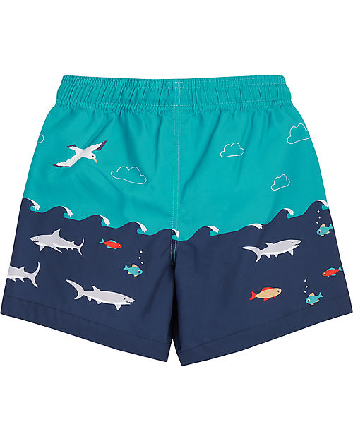 Frugi Shorts Mare Bimbo Polkerris - Lies Below Scene - Blu e Azzurro/Pesci - 100% Tessuto Riciclato Boxer Mare
