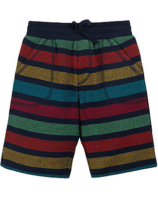 Frugi Shorts Morvah con Coulisse - Righe Arcobaleno/Indaco - Cotone Bio Pantaloni Corti