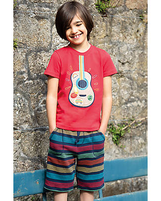 Frugi Shorts Morvah con Coulisse - Righe Arcobaleno/Indaco - Cotone Bio Pantaloni Corti