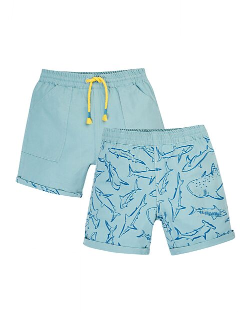 Frugi Shorts Reversibili con Sqauli - Azzurri - Cotone Bio Pantaloni Corti