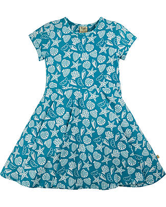 Frugi Spring Skater Dress - Blue/Seashellsl - GOTS Organic Cotton Jersey Dresses_