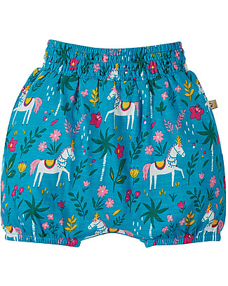 Frugi Steph Smocked Shorts - Teal indian horse - Organic Cotton Shorts