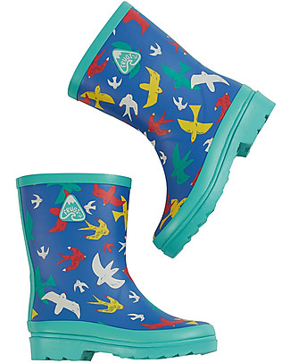 Frugi Stivali in Gomma Explorer Wellington - Uccelli Multicolore - 100% gomma naturale Stivali Pioggia