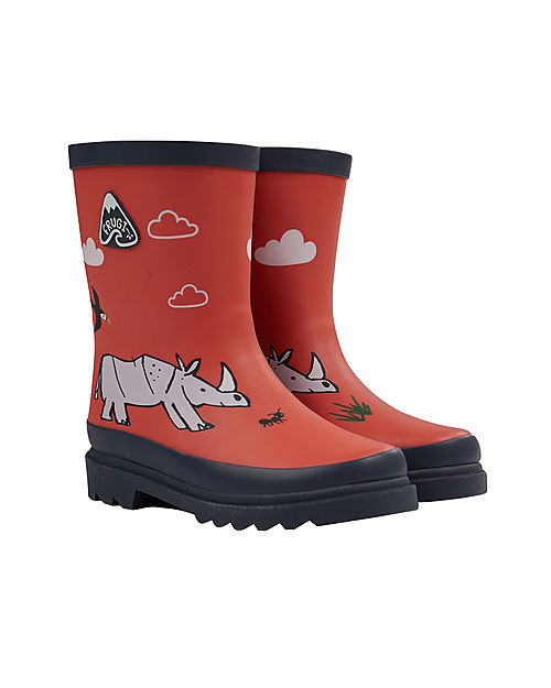Frugi Stivali in Gomma Puddle Buster Wellington - Amici Rinoceronti - 100% gomma naturale Stivali Pioggia