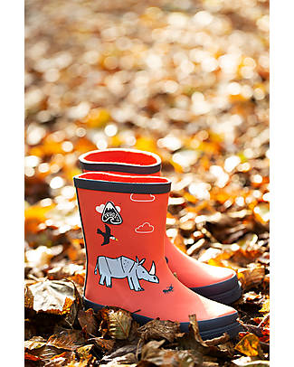 Frugi Stivali in Gomma Puddle Buster Wellington - Amici Rinoceronti - 100% gomma naturale Stivali Pioggia