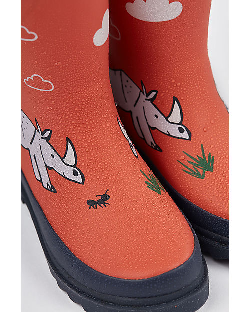 Frugi Stivali in Gomma Puddle Buster Wellington - Amici Rinoceronti - 100% gomma naturale Stivali Pioggia