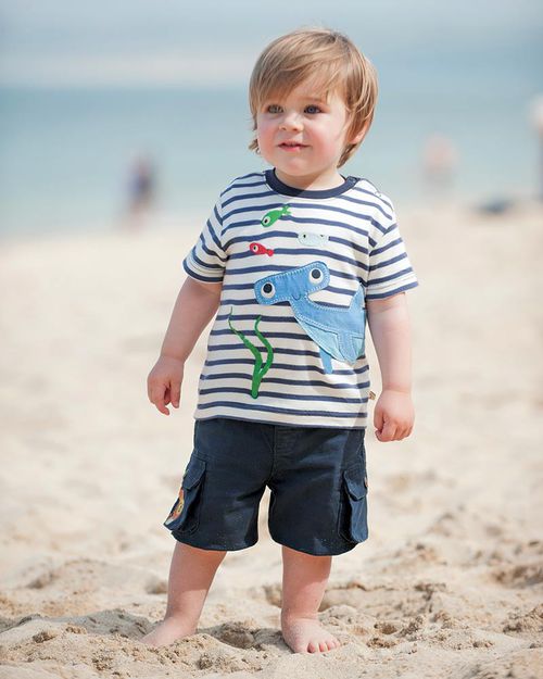 Frugi T-Shirt Beach con Applique Little Beach - 100% Cotone Bio T-shirt