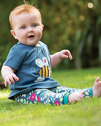 Frugi T-shirt Bimba Amber con Applique - Blu/Ape - Cotone bio T-Shirt e Canotte