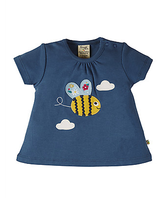 Frugi T-shirt Bimba Amber con Applique - Blu/Ape - Cotone bio T-Shirt e Canotte
