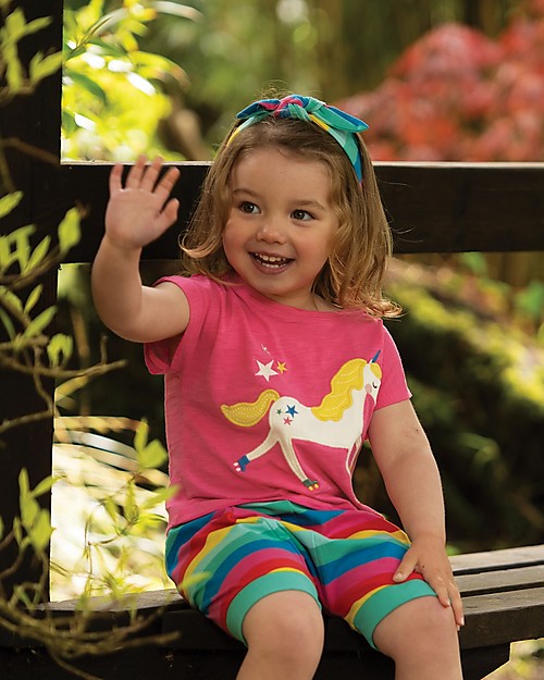 Frugi T-Shirt Bimba Effetto Fiammato Sophia - Rosa/Unicorno - 100% cotone bio T-shirt