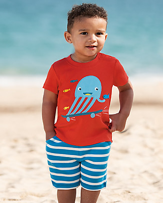 Frugi T-shirt Bimbo Little Creature - Rosso/Medusa- 100% cotone bio T-Shirt e Canotte