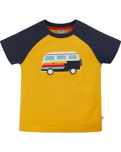 Frugi T-shirt Bimbo Rafe Raglan - Bumblebee/Camper - 100% Cotone Bio GOTS T-shirt