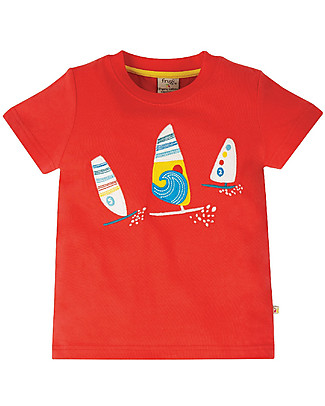 Frugi T-shirt Bimbo Stanley - Rosso/Barchette - 100% Cotone Bio T-Shirt e Canotte