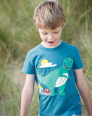 Frugi T-shirt Carsen - Steely Blue/Dino - 100% cotone bio T-Shirt e Canotte
