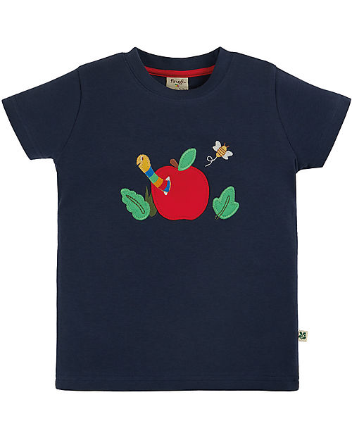 Frugi T-Shirt con Applique Creature - Indigo/Apple - Interlock di Cotone Bio GOTS - in Collaborazione con The National Trust! T-shirt