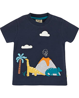 Frugi T-shirt con Applique Frontale e Posteriore James - Indaco/Dinosauri - Cotone bio T-shirt