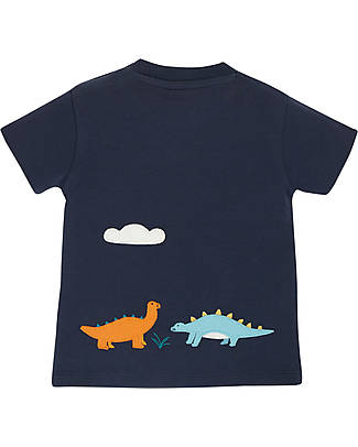 Frugi T-shirt con Applique Frontale e Posteriore James - Indaco/Dinosauri - Cotone bio T-shirt