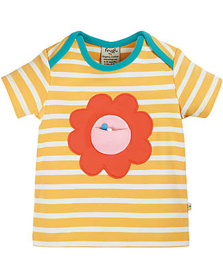 Frugi T-shirt con Applique Interattivo Bobster - Righe/Fiori - Cotone bio T-shirt